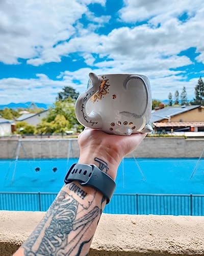 VOTUM Elephant Ceramic Coffee or Tea Mug - Animal Shaped Cup with Hand Printed Designs Saying “And So the Adventure Begins” - Cute Handmade Gift for Men or Women Elephant Lovers – 18.6 Fluid Ounce - Image 3