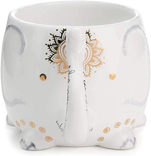 VOTUM Elephant Ceramic Coffee or Tea Mug - Animal Shaped Cup with Hand Printed Designs Saying “And So the Adventure Begins” - Cute Handmade Gift for Men or Women Elephant Lovers – 18.6 Fluid Ounce - Image 4