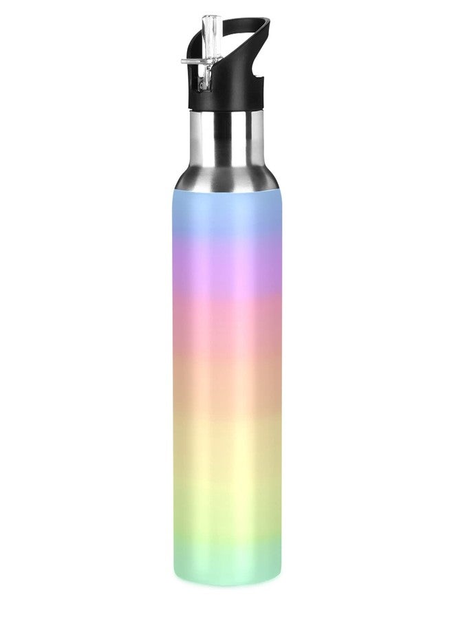 xigua Rainbow Pastel Water Bottle with Straw Lid 22 oz - Vacuum Insulated Stainless Steel Water Bottles Leakproof Water Flask for Fitness Sports Outdoor - Image 1
