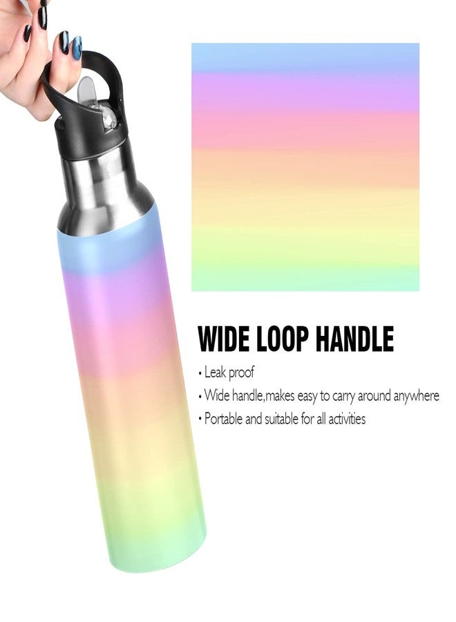xigua Rainbow Pastel Water Bottle with Straw Lid 22 oz - Vacuum Insulated Stainless Steel Water Bottles Leakproof Water Flask for Fitness Sports Outdoor - Image 4