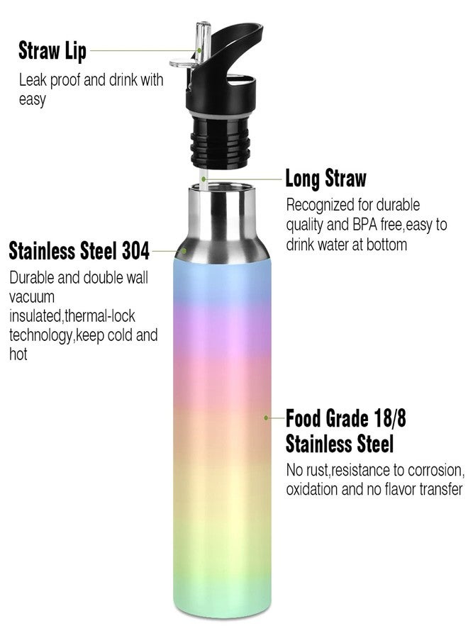 xigua Rainbow Pastel Water Bottle with Straw Lid 22 oz - Vacuum Insulated Stainless Steel Water Bottles Leakproof Water Flask for Fitness Sports Outdoor - Image 3