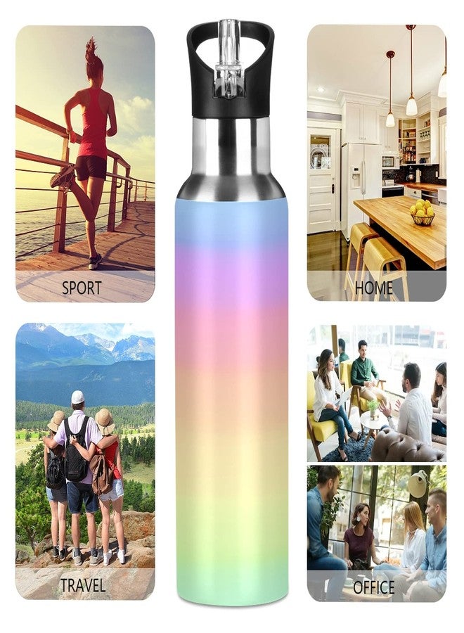 xigua Rainbow Pastel Water Bottle with Straw Lid 22 oz - Vacuum Insulated Stainless Steel Water Bottles Leakproof Water Flask for Fitness Sports Outdoor - Image 5