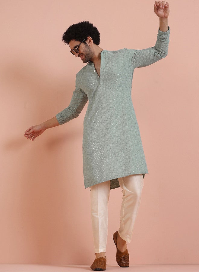 KISAH Men Ethnic Motifs Embroidered Thread Work Kurta - Image 2