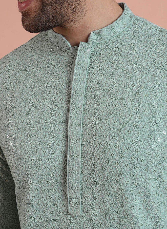KISAH Men Ethnic Motifs Embroidered Thread Work Kurta - Image 3