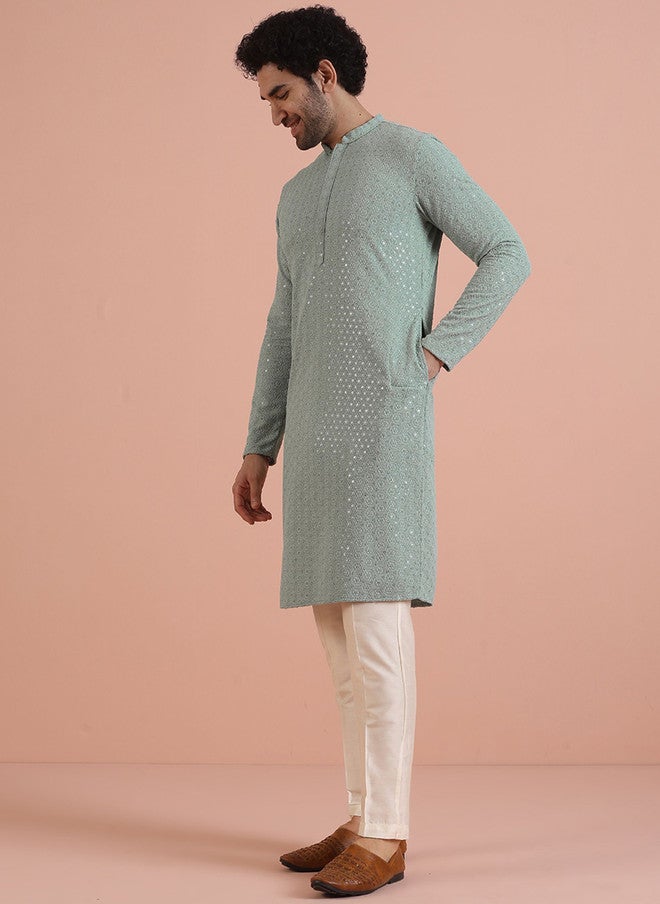 KISAH Men Ethnic Motifs Embroidered Thread Work Kurta - Image 5