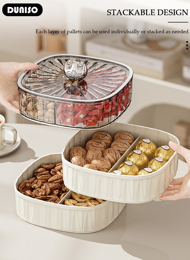 DUNISO Snack Serving Tray with Lid, 3-Tier Dry Fruit Tray, Divided Serving Tray for Dried Nut Candy Snack, Food Display Bowl, Stackable Candy Tray Storage Box, Food Storage Platter Container for Home Party Hotel - Image 5