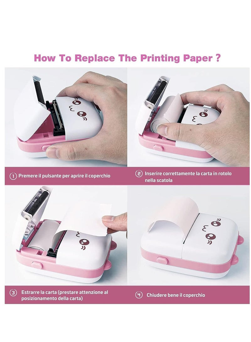 Portable Printer, Mini Pocket Printer Wireless Bluetooth Thermal Printer with Thermal Printing Paper USB Cable for Note Photo Web Document Printing Label Receipt Study Home Office, Pink - Image 5