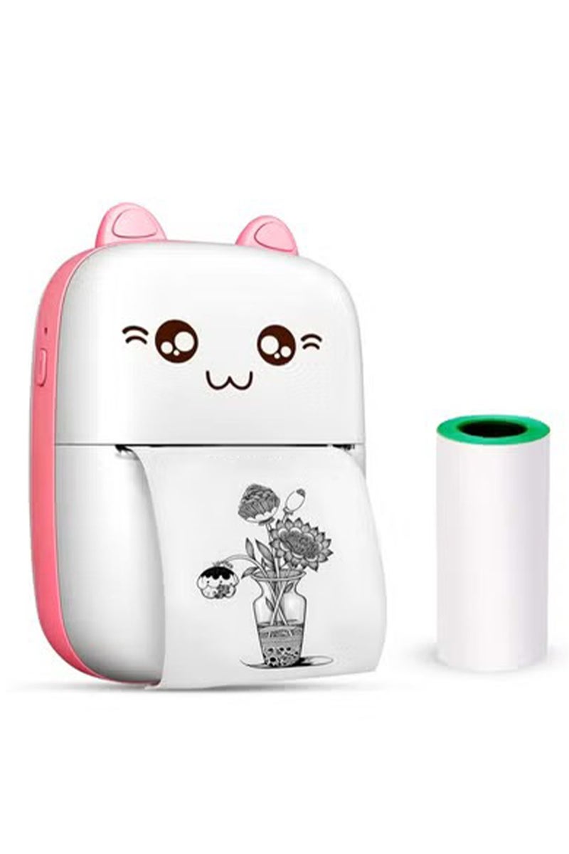 Portable Printer, Mini Pocket Printer Wireless Bluetooth Thermal Printer with Thermal Printing Paper USB Cable for Note Photo Web Document Printing Label Receipt Study Home Office, Pink - Image 1