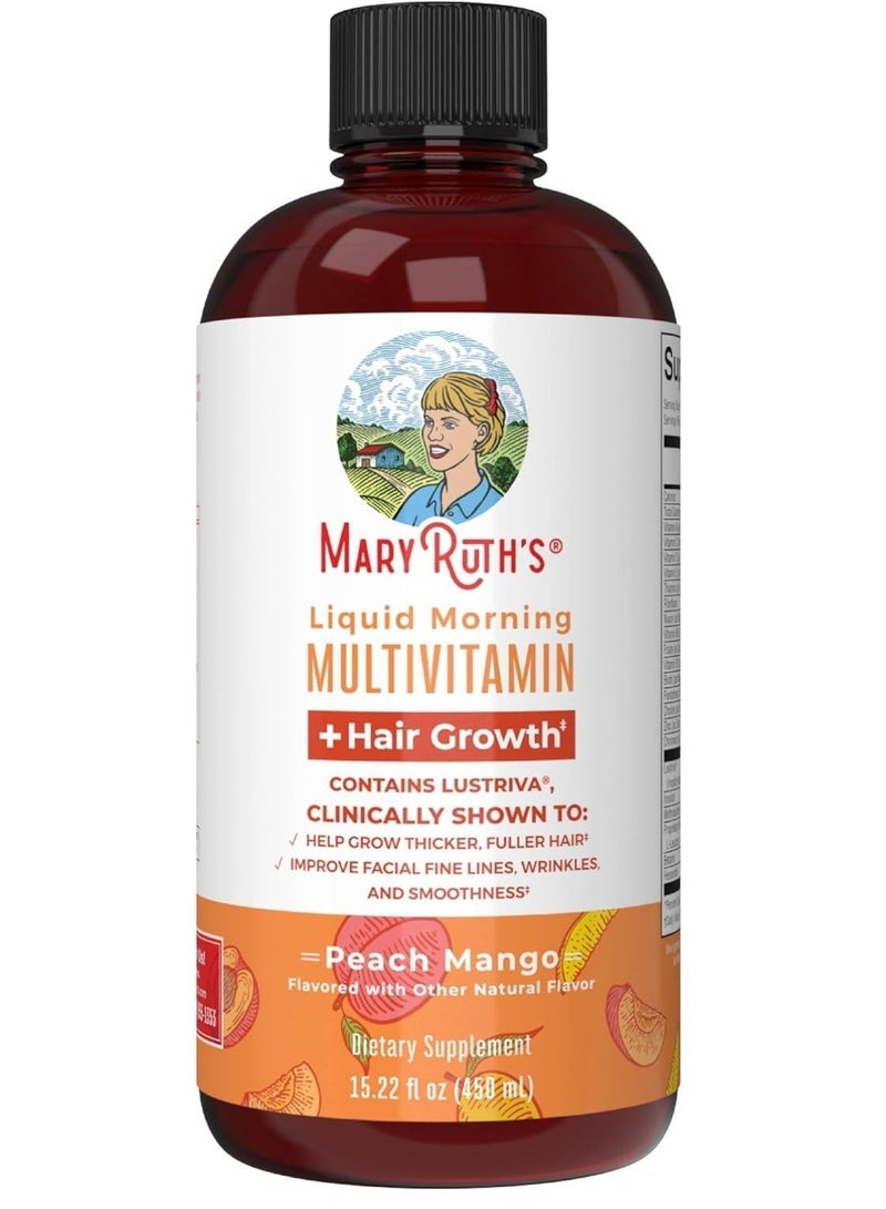 MaryRuth Organics Liquid Multivitamin Plus Lustriva Hair Growth Vitamins Biotin 10000mcg Vitamin D Clinically Tested for, Wrinkles, Fine Lines, Skin Care Ages 18+, 15.22 Fl Oz (450 ml) - Image 1