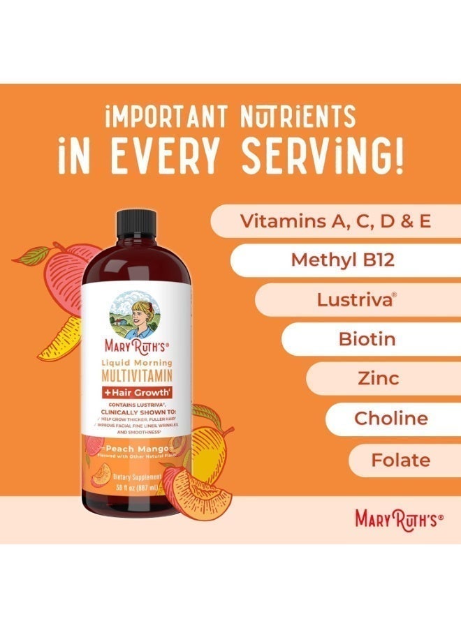 MaryRuth Organics Liquid Multivitamin Plus Lustriva Hair Growth Vitamins Biotin 10000mcg Vitamin D Clinically Tested for, Wrinkles, Fine Lines, Skin Care Ages 18+, 15.22 Fl Oz (450 ml) - Image 3