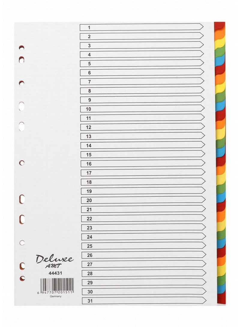 Deluxe Amt Paper File Divider Tabs With Thirty One Divisions Without Number Multicolour - Image 1