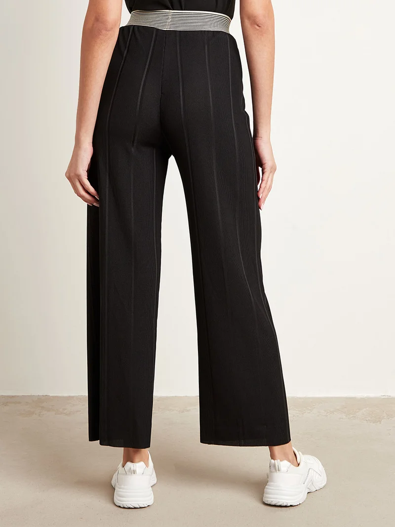Styli Ribbed Wide Leg Pants with Beautiful Slogan Waistband