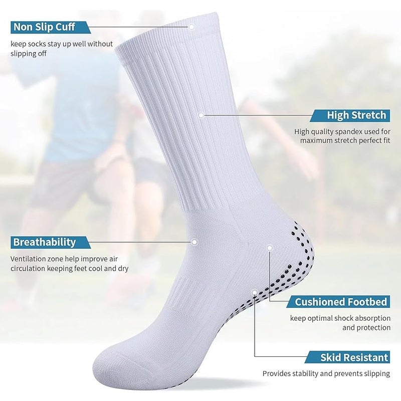 TANSTC Socks Men Women Grip Socks Soccer Anti Slip, Socks for Women Pilates Yoga Non Slip, Football Basketball Running Sports Unisex Socks for Teens, Thick Cotton Socks, 3 Pair, Unisize, White, - Image 3