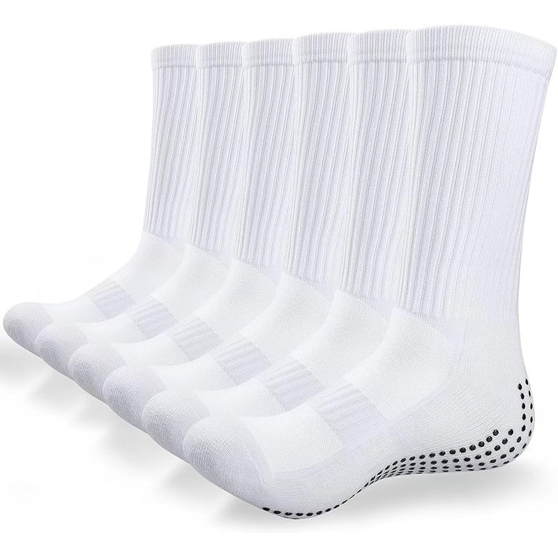 TANSTC Socks Men Women Grip Socks Soccer Anti Slip, Socks for Women Pilates Yoga Non Slip, Football Basketball Running Sports Unisex Socks for Teens, Thick Cotton Socks, 3 Pair, Unisize, White, - Image 1