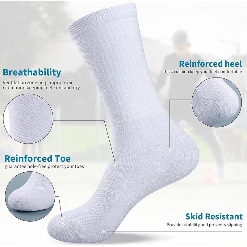 TANSTC Socks Men Women Grip Socks Soccer Anti Slip, Socks for Women Pilates Yoga Non Slip, Football Basketball Running Sports Unisex Socks for Teens, Thick Cotton Socks, 3 Pair, Unisize, White, - Image 4