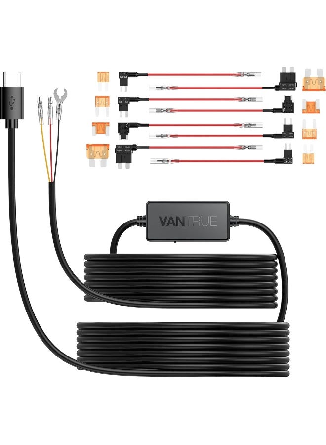 Vantrue 11.5ft Type C USB 12V 24V to 5V Dash Cam Hardwire Kit with Add a Circuit Fuses, Low Voltage Protection for N4, N4 Pro, N5, E1, E1 Lite, E2, E3, S1 Pro, N1 Pro(2023) - Image 1