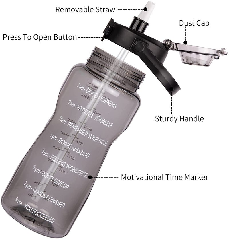 Delzon 2000ml Reminder to Drink Plastic Sports Bottle with Scale Water Bottle Portable Space Cup Large Capacity and Handel Color Multi Color - Image 3