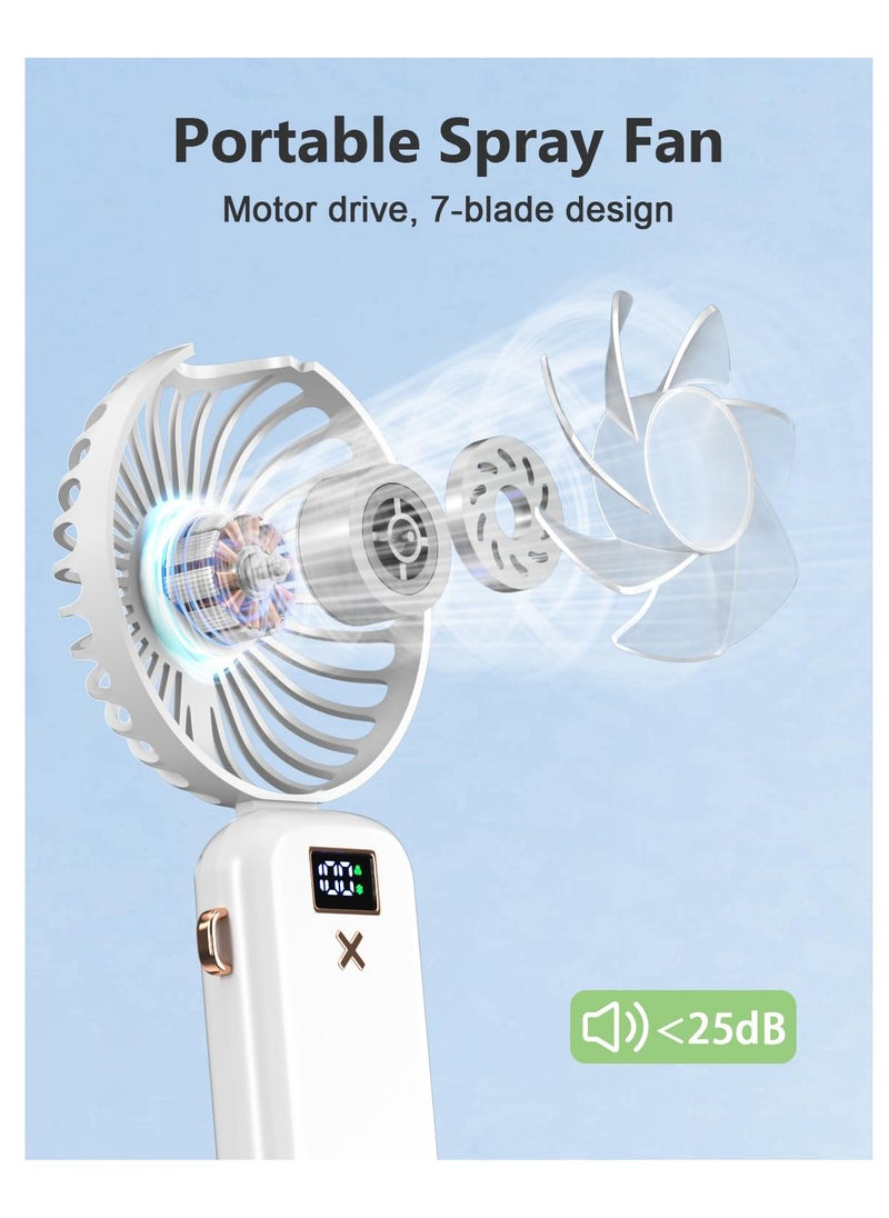 Generic - Portable Handheld Misting Fan, USB Rechargeable, 5000mAh Battery, 5 Speed Settings, Ideal for Home and Travel, Compact and Foldable, White - Image 1
