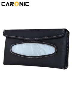 CARONIC Car Sun Visor Tissue Box PU Leather Napkin Paper Cover Case Black  - Image 1