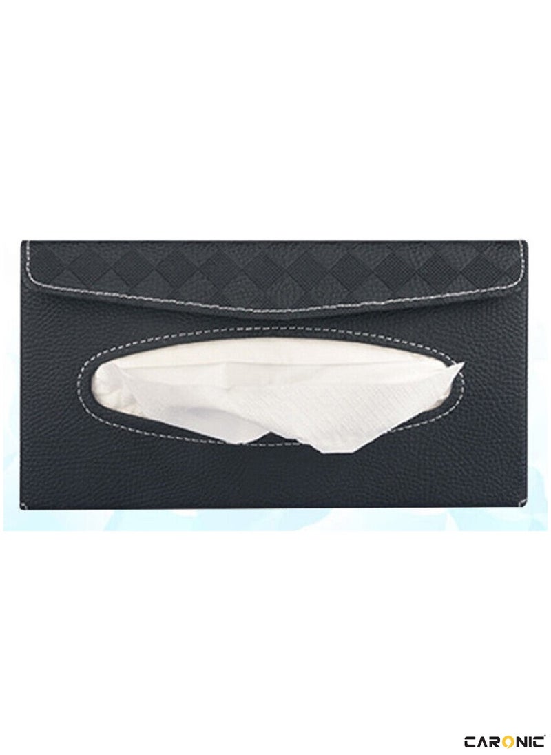 CARONIC Car Sun Visor Tissue Box PU Leather Napkin Paper Cover Case Black  - Image 3