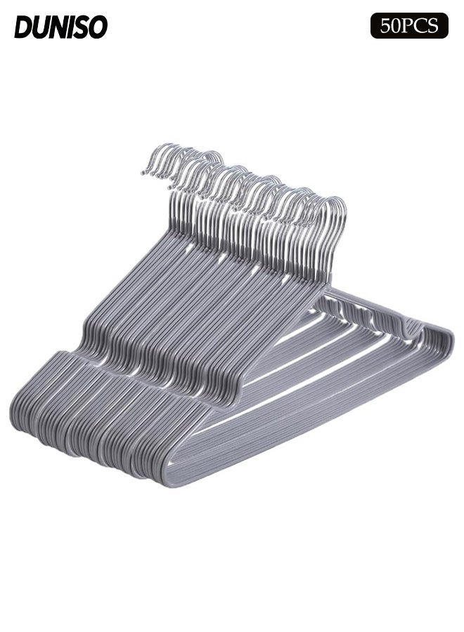 DUNISO 50 Pack Wire Hangers,Heavy Duty Metal Hangers,Coat Hangers with Non-Slip Grooves,Waterproof and Anti Slip,Strong and Durable,Space Saving,for Hanging Coats,Suits,Jackets, Shirt,40cm - Image 1
