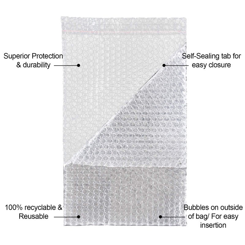 MIVIDE 50 قطعة أكياس فقاعات 7-7/8”x 11-7/8” أكياس بريدية شفافة، أكياس فقاعات مزدوجة الجدران ذاتية الإغلاق للتعبئة، النقل، الشحن، البريد، أكياس تغليف الفقاعات - Image 4