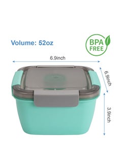 Y&D Salad Lunch Container To Go, BPA-Free, 52-oz Bowls with 3 Compartments, Dressings for Toppings, Snacks, Men, Women, Microwave Safe, Built-In Reusable Fork (Green)  - Image 5