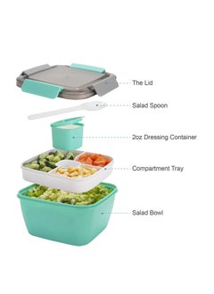 Y&D Salad Lunch Container To Go, BPA-Free, 52-oz Bowls with 3 Compartments, Dressings for Toppings, Snacks, Men, Women, Microwave Safe, Built-In Reusable Fork (Green)  - Image 2