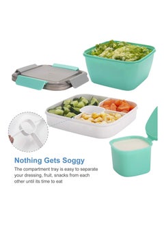 Y&D Salad Lunch Container To Go, BPA-Free, 52-oz Bowls with 3 Compartments, Dressings for Toppings, Snacks, Men, Women, Microwave Safe, Built-In Reusable Fork (Green)  - Image 3