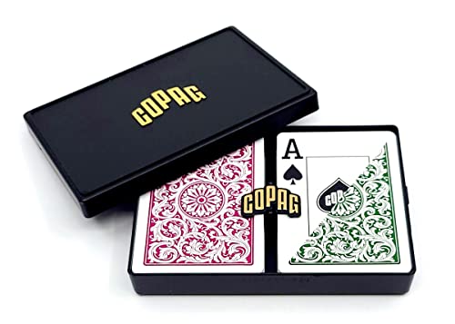 Copag 1546 Design 100% Plastic Playing Cards, Poker Size (Standard) Green/Burgundy (Jumbo Index, 1 Set) - Image 1