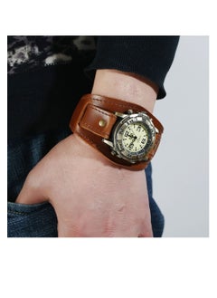QUARTZ Wrist Band Watches for Men Brown Retro Punk Leather  - Image 2