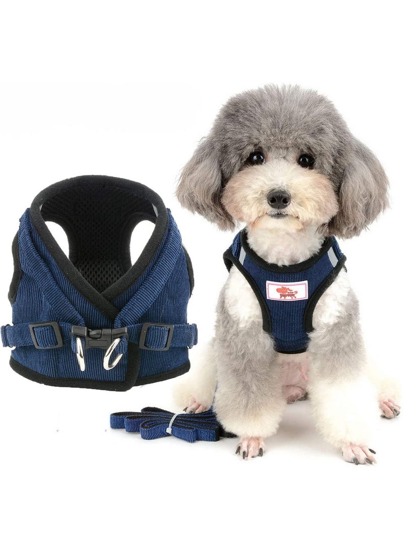 SYOSI Dog Harness and Lead Sets Puppy Vest Harness No Pull Adjustable Reflective Step-in Soft Mesh Corduroy Vest Harnesses for Boy Girl Pet Dogs Puppy Chihuahua Cats Blue Size-L  - Image 1