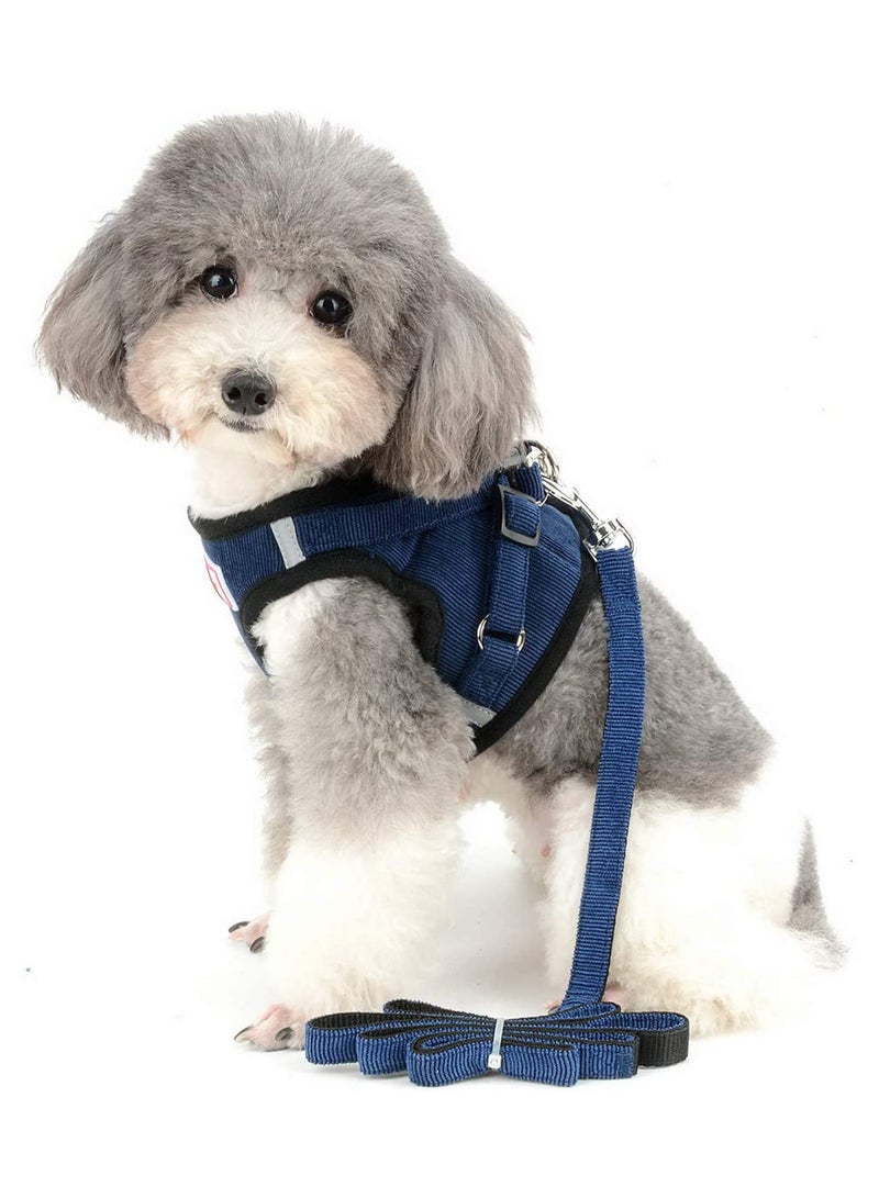 SYOSI Dog Harness and Lead Sets Puppy Vest Harness No Pull Adjustable Reflective Step-in Soft Mesh Corduroy Vest Harnesses for Boy Girl Pet Dogs Puppy Chihuahua Cats Blue Size-L  - Image 2