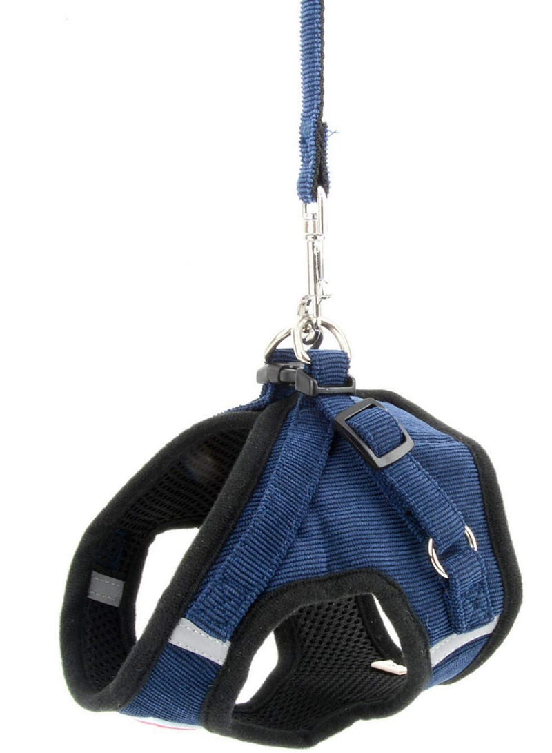 SYOSI Dog Harness and Lead Sets Puppy Vest Harness No Pull Adjustable Reflective Step-in Soft Mesh Corduroy Vest Harnesses for Boy Girl Pet Dogs Puppy Chihuahua Cats Blue Size-L  - Image 4