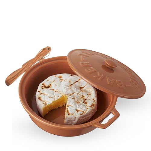 Twine Ceramic Brie Baker with Wood Spreader Brie Baking Tools with Lid Bakeware Sets Terra Cotta Ceramic Kitchen Set of 1 - Image 1
