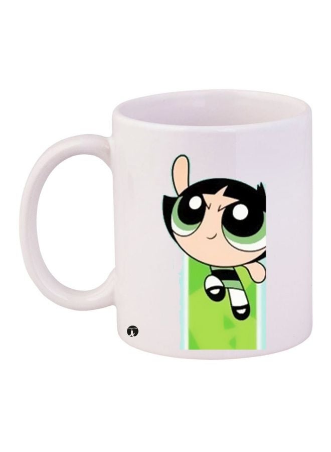 RYN Power Puff Girl Printed Coffee Mug White/Green/Black 11ounce