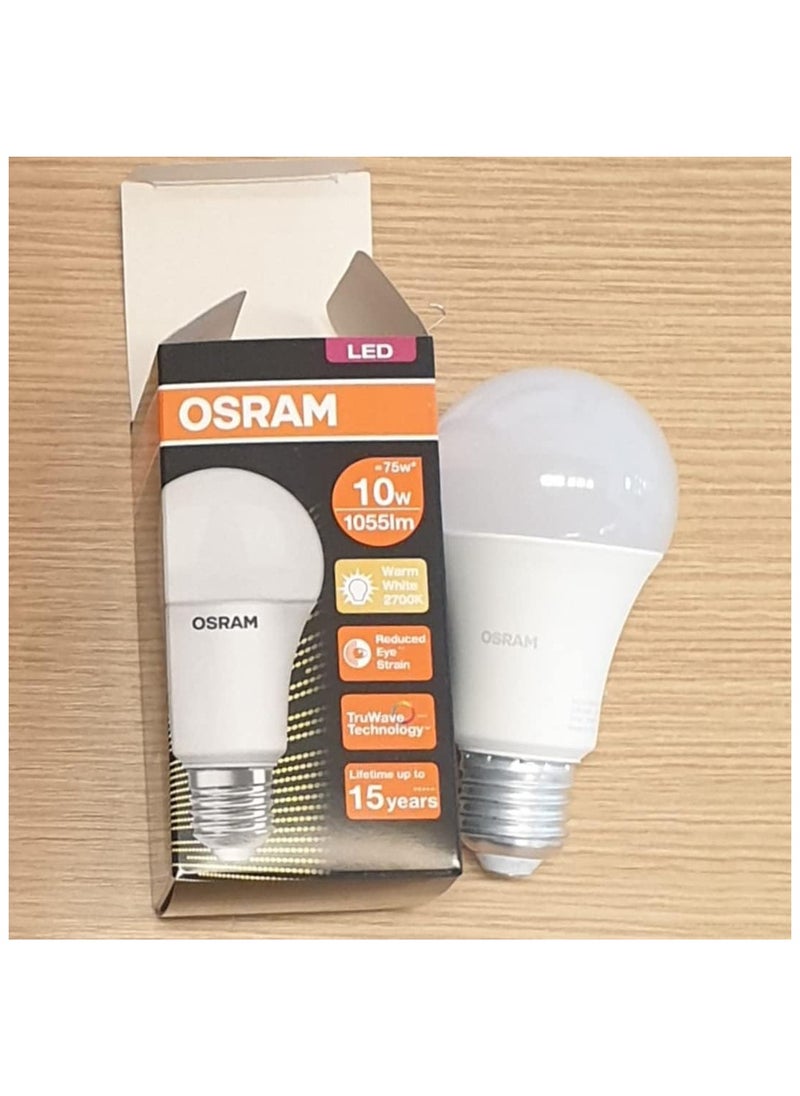 أوسرام مصباح LED E27 من Osram، كلاسيكي A75، أبيض دافئ، 10 وات، 2700 كلفن، قاعدة لولبية غير لامعة - عبوة من 10 قطع  - Image 3