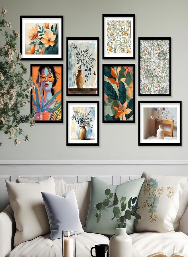 walllane - Premium Wall Art Frames For Office Living Room | Wall Poster With Frames Home Décor | Abstract Wall Painting Wall Decoration Wall Frames | Modern Art Painting For Wall Hanging Home Decoration | Set of 8 (Aer 2, Small (10x13 or 10x10 inch), Framed) - Image 1