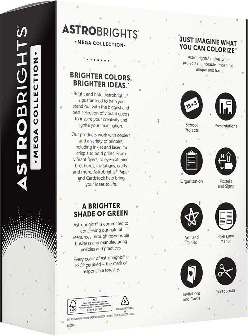 Astrobrights Mega Collection, Colored Cardstock, Bright Confetti White, 320 Sheets, 65 lb/176 gsm, 8.5" x 11" - MORE SHEETS! (91683) - Image 2