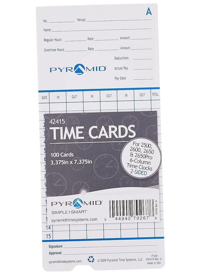 Pyramid Time Systems 42415 Genuine And Authentic Time Cards For 2500 2600 & 2650 Auto Aligning Time Clocks 100/Pk Teal/Orange  - Image 1