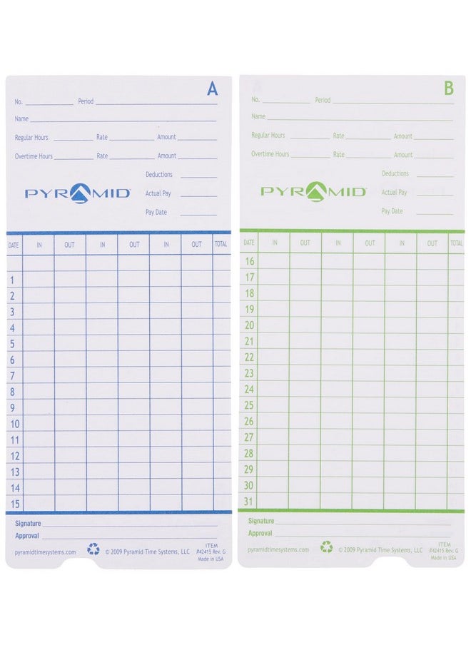 Pyramid Time Systems 42415 Genuine And Authentic Time Cards For 2500 2600 & 2650 Auto Aligning Time Clocks 100/Pk Teal/Orange  - Image 4