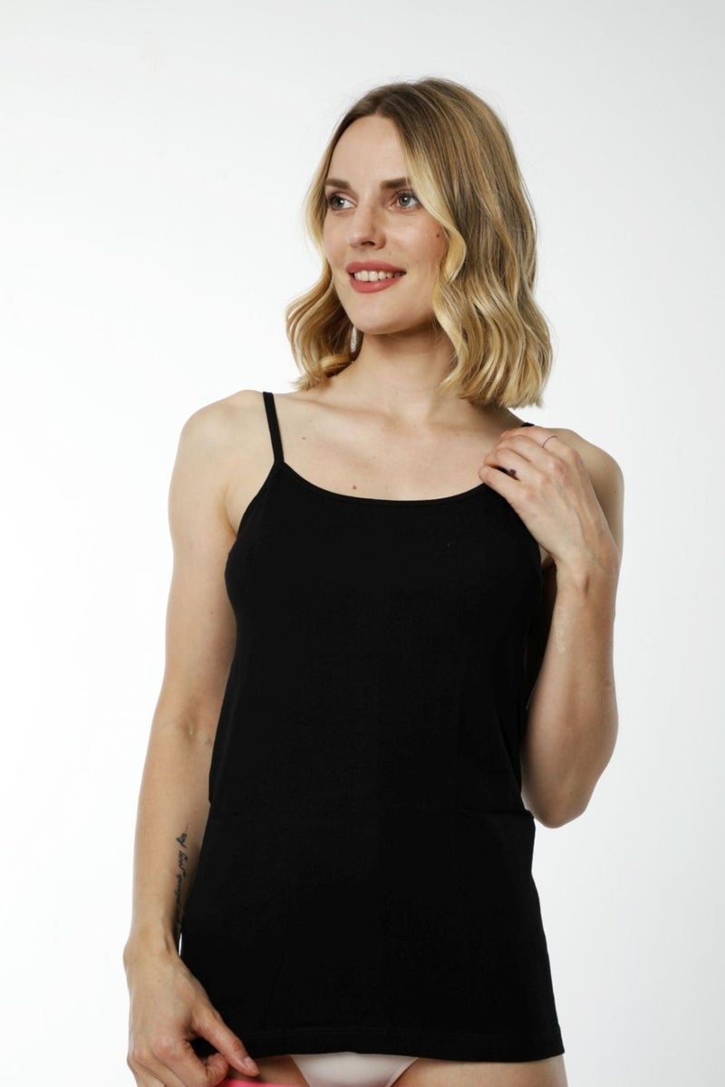 HMD Underwear Hmd 2005 Black 3-Pack 100% Cotton Comfortable Texture Thin Rope Strap Ribbed Women's Undershirt - Image 4