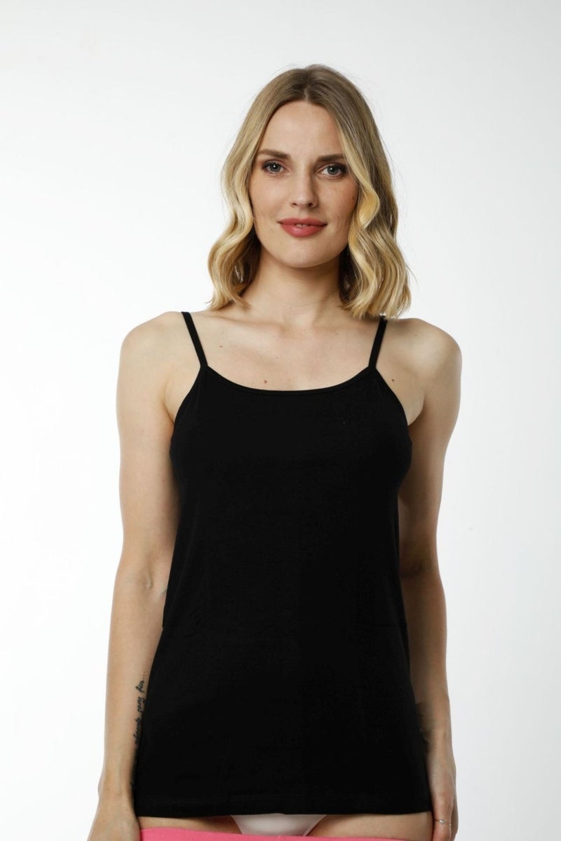HMD Underwear Hmd 2005 Black 3-Pack 100% Cotton Comfortable Texture Thin Rope Strap Ribbed Women's Undershirt - Image 5