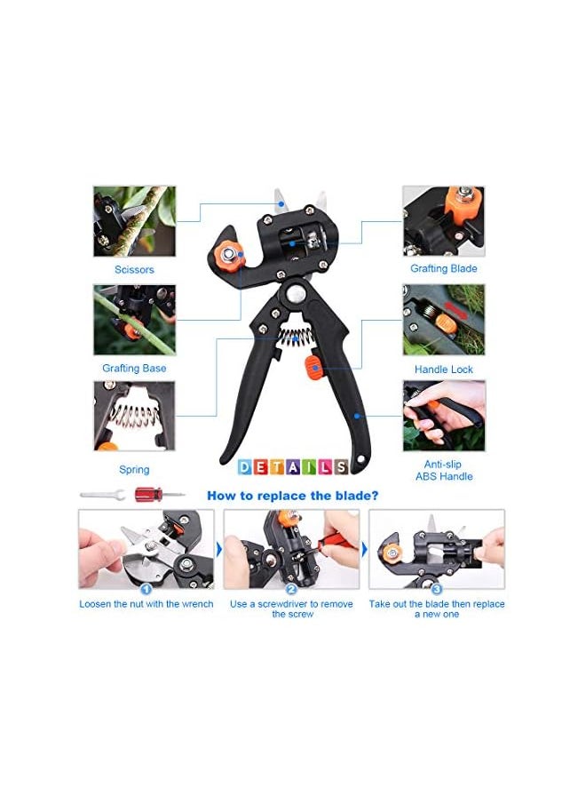 PROMASS - promass Professional Garden Fruit Tree Plant Pruning Shears Grafting Cutting Tool Kit with Grafting Tape Rubber Bands - Image 1