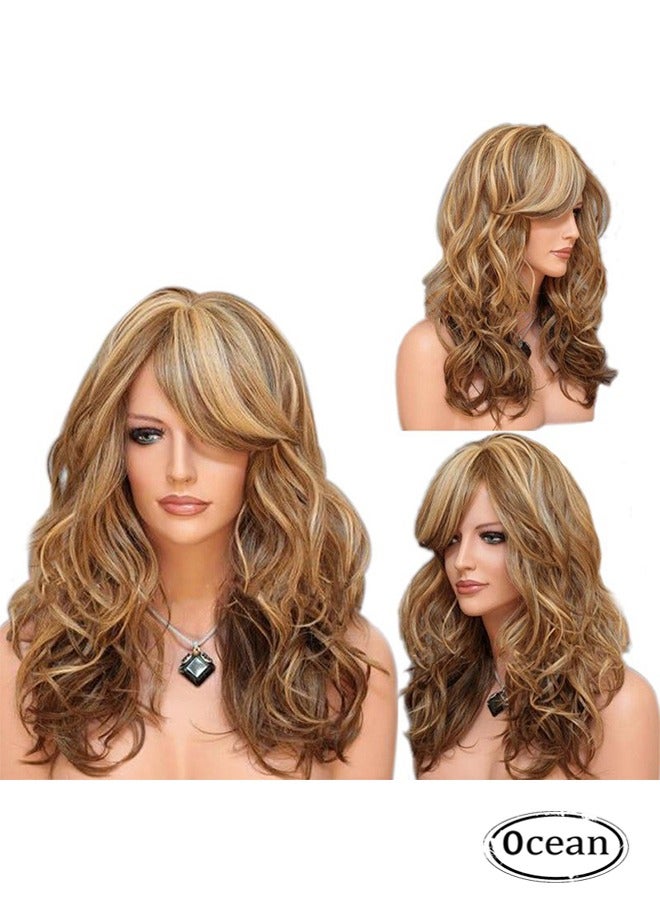 جي أس شعر مستعار نسائي طبيعي مثل الشعر الحقيقي ، شعر مستعار نسائي من ألياف تركيبية تجعيد الشعر الطويل متموج الشعر المقاوم للحرارة ، ولعب دور الشعر المستعار للملابس ، براون - Image 1