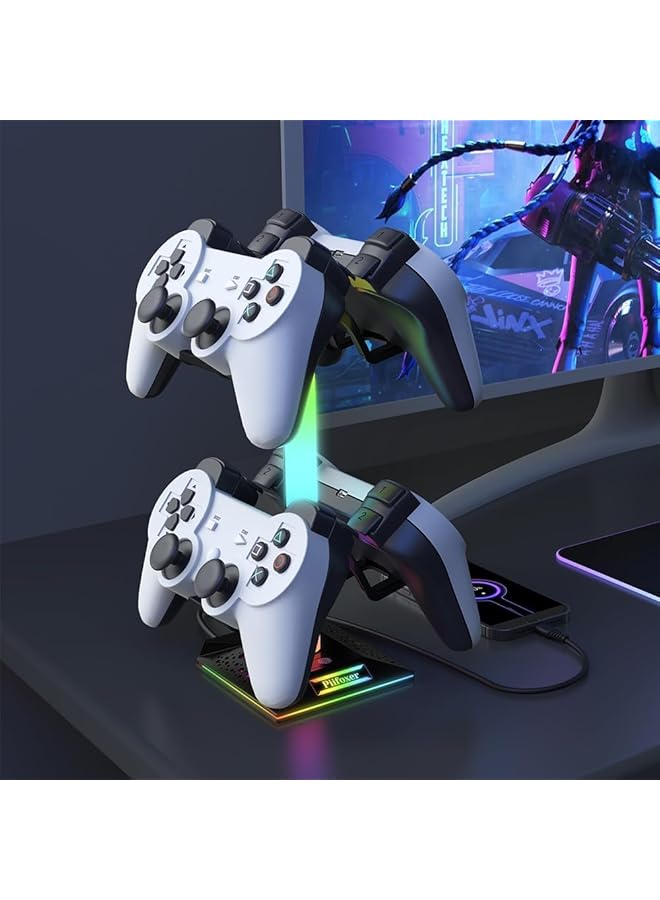 دي إم جي تك حامل سماعة رأس لوحدة تحكم الألعاب RGB مع 2 منفذ شحن USB وحامل وحدة تحكم من النوع C مع 10 أوضاع إضاءة وميزة الذاكرة، ملحقات حامل سماعة رأس عالمي للاعبي المكتب - Image 5