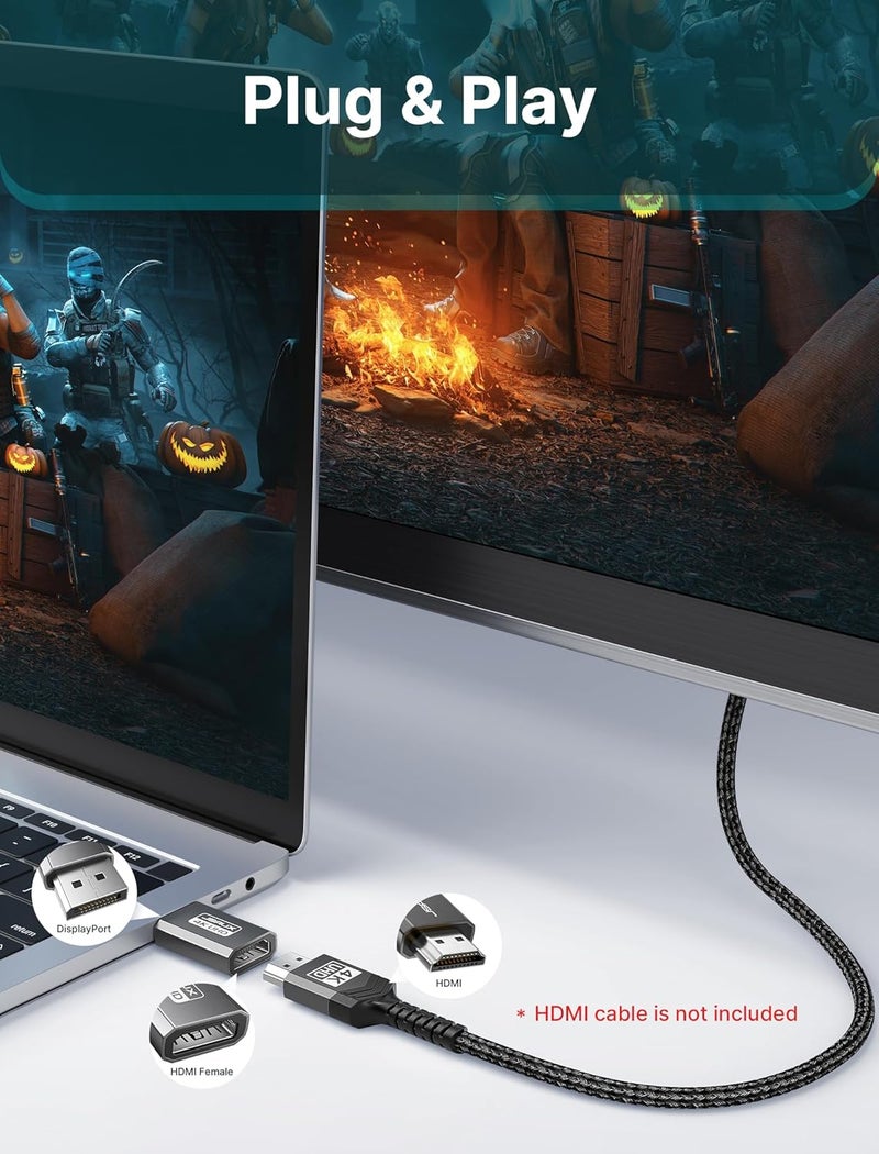 محول 4K DisplayPort إلى HDMI - حزمة من 2، محول من DP للكمبيوتر إلى شاشة HDMI، فيديو UHD 2K@120Hz، 4K@30، محول DP إلى HDTV من ذكر إلى أنثى أحادي الاتجاه، متوافق مع Dell، Lenovo، HP، GPU، AMD - رمادي - Image 4