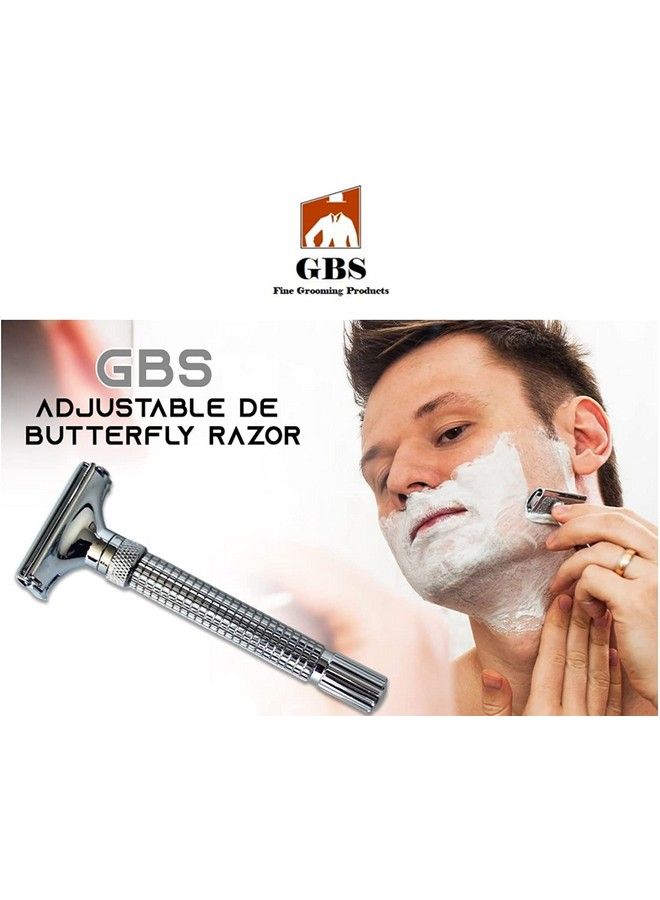 G.B.S Classic Chrome Adjustable Butterfly Open Double Edge Safety Razor For Men’S Clean Smooth Shave With 20 Premium Sharp Blades Gift For Father Husband Boyfriend - Image 4