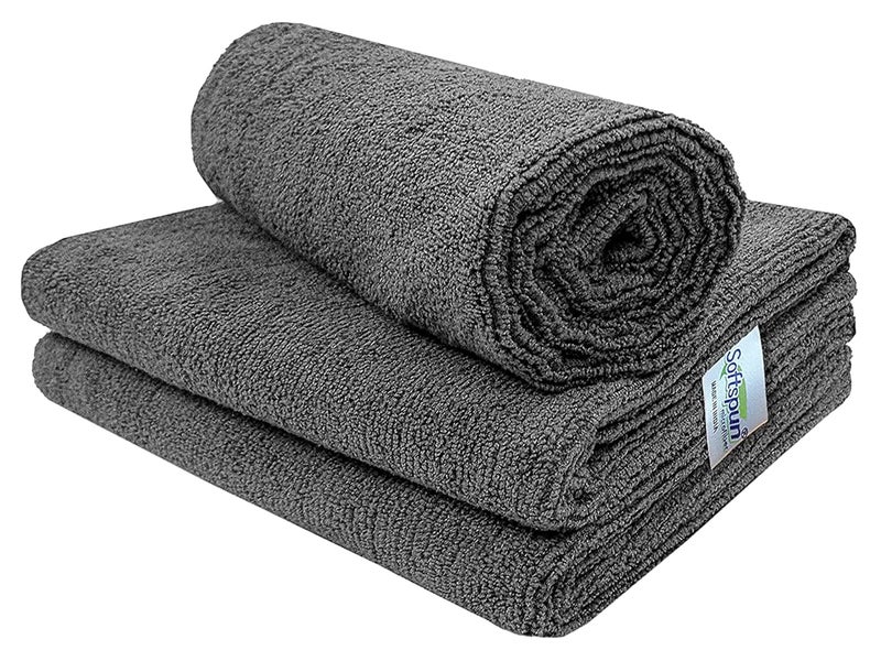 Softspun Microfiber Cloth 40x60 Cms 3 Piece Towel Set 340 GSM Grey MultiPurpose Super Soft Absorbent Cleaning Towels for Home Kitchen Car Cleans Polishes Everything in Your Home - Image 2