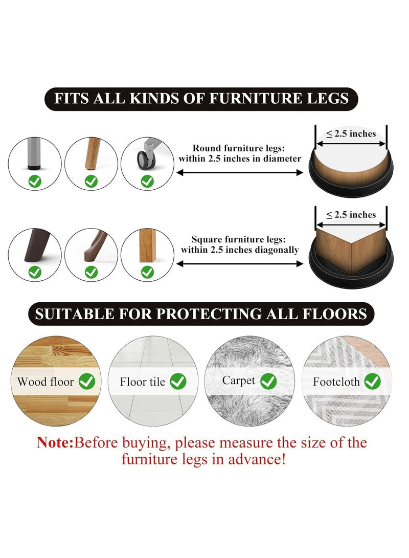 Loquat 6 PCS 2.5 Inch Black Rubber Non-Slip Caster Pads, Furniture Floor Protector Mats for Chairs, Beds - Image 4